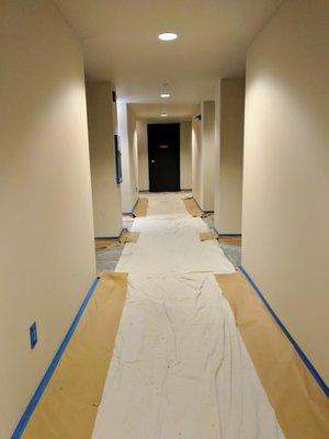 Hallway prep for painting at Seattle apartments