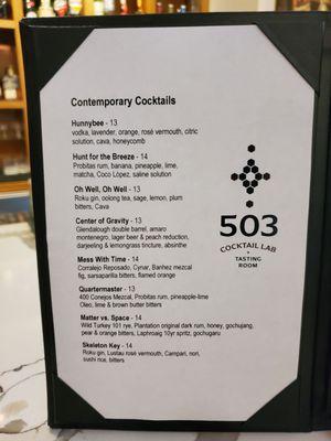 Cocktail menu as of 7/8