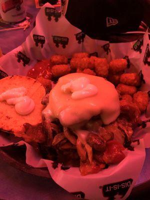 Great food, burger with season tots to perfection