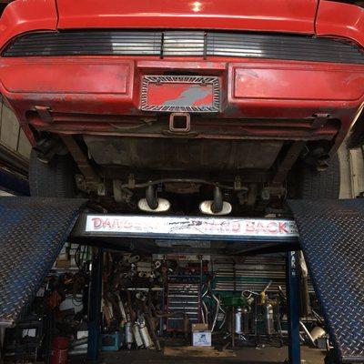 Custom dual exhaust from front to back on a firebird