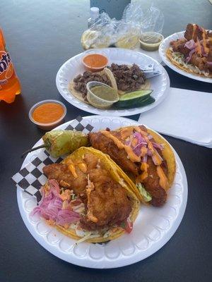 Fish tacos are delicious!!! In my opinion it's best in Fontana... and the lengua tacos looks definitely good as well. Taste really good