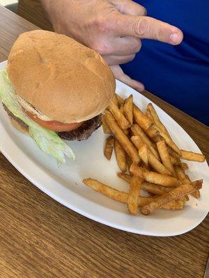 Bison burger and seasoned fries