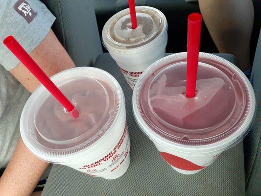 Three smoothies from Smoothie King.