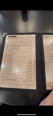 Pizza menu