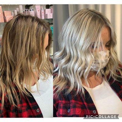 Full head highlight, root tap and tone