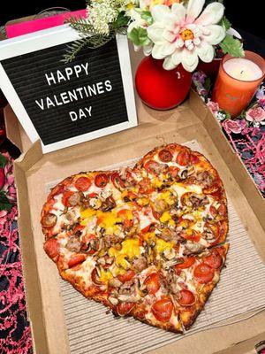 Heart shaped pizzas available the entire month of February!