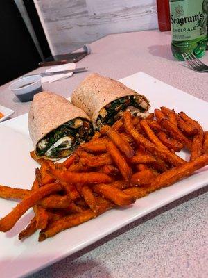 European Wrap with Sweet Potato Fries