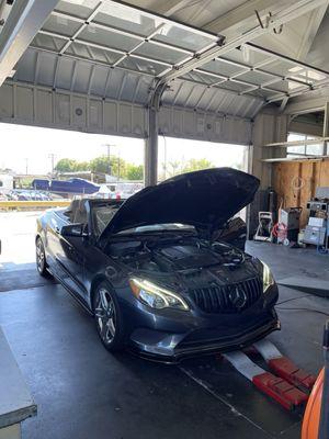 Mercedes convertible, smog test