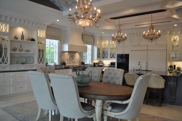 Mock Roman valances frame the two windows in this new home on the water.