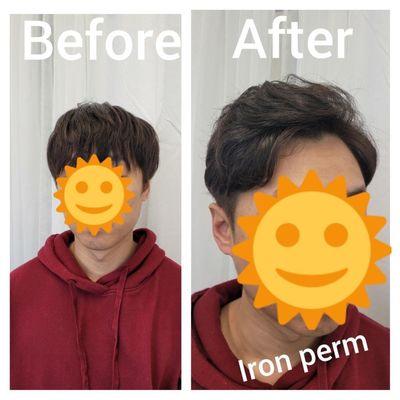 My hair before and after the Iron Perm service