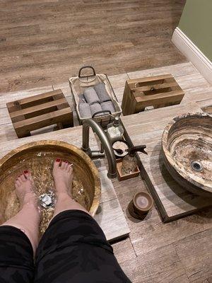 Foot bath before massage