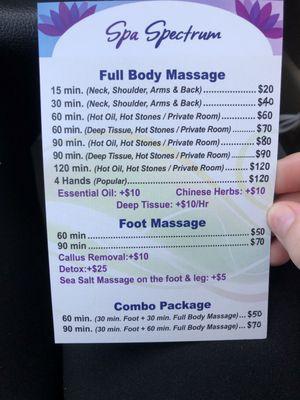 Spa Spectrum Massage Prices ‍