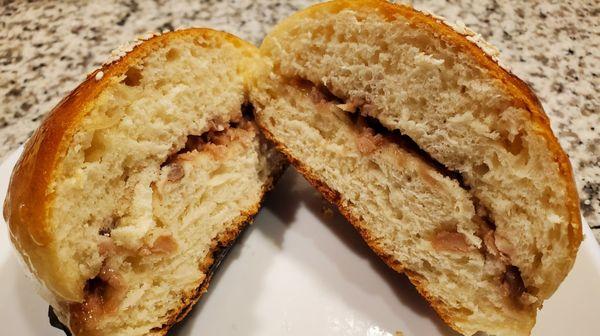 Inside the roast pork baked bun