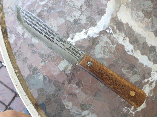 This was a rust covered Old Hickory Knife found in a shed that I was asked to restore for sentimental reasons. It took 3 hours, here it is.