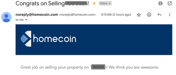 Confirmation email after selling my property