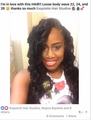 A satisfied Exquisite Hair Collection customer slaying our Exquisite Loose Body Wave.