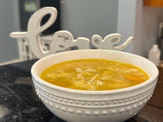 Our soups change weekly, pictured is our chicken noodle that is also gluten free