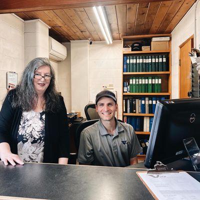 Margaret and Kyle in the office