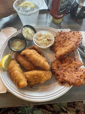 Perch fish fry with potato pancakes