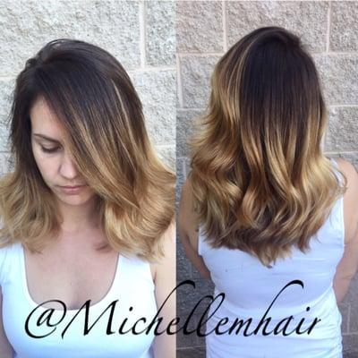 Had fun today with this color and cut . #hairpainting #ombrehair #darkroots #bronde  hair by michelle m