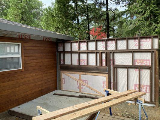 Wall Framed and Siding Stained