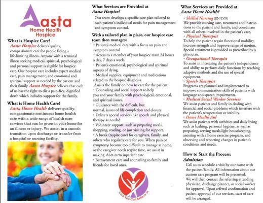 AASTA Home Health back cover of the brochure