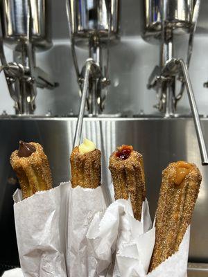 Churros with fillings Chocolate, Vainilla, Strawberry and Caramel