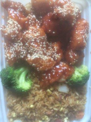 Sesame chicken platter. $10