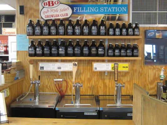 Growler Station with 4 beers on draft.  32 oz and 64 oz. growler fills available!