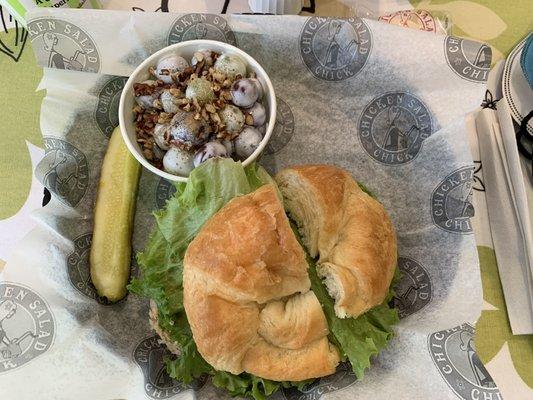 Chicken salad sandwich and grape salad