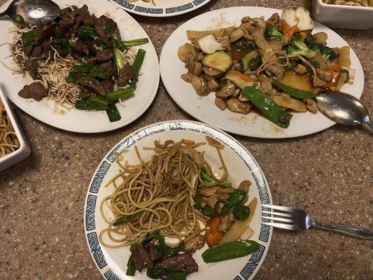 Mongolian beef, chicken & broccoli and lo mein, yum.