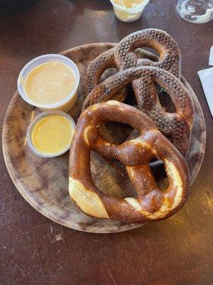 Pretzels with beer cheese, and mustard