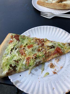 Taco pizza made with shaved steak