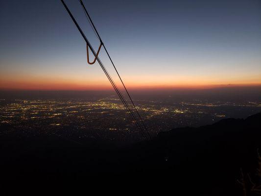 Sunset views of Albuquerque from the upward portion of the tram ride