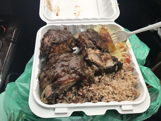 Medium jerk chicken. Spicy, authentic. Good portion good flavoring!