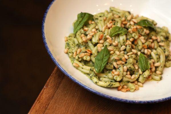 Casarecce with Pesto and Pine Nuts