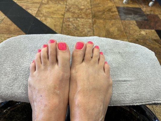 My pedicure. I got the $70 pedicure with leg massage, hot stones, paraffin - it was amazing!