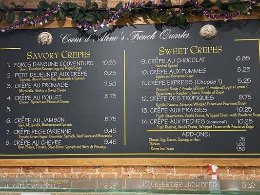 Crepe menu