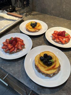 Vegan fruit tart, date and macadamia nut crust, oat milk custard