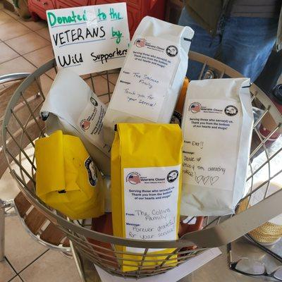 Your message attached to bags of coffee you GIFT to our military through the Midwest Veterans Closet