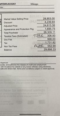 Dealership claiming 306.50 is for title when in Florida titles cost 85.75 are are non taxable.