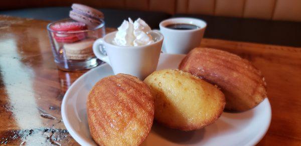 Madelines, only 2.50 each this French butter cake is baked fresh daily and pairs perfectly with a hot cup of tea or coffee