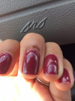 He cut my cuticle too deep. Not to mention my crappy paint job.