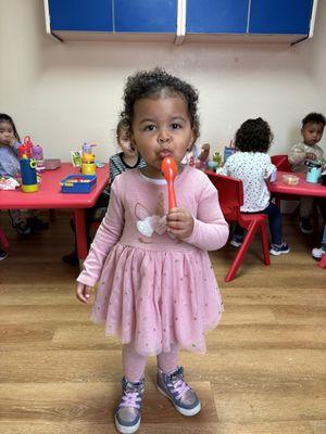 My daughter eating lunch at school