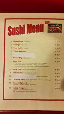 Sushi Menu Front