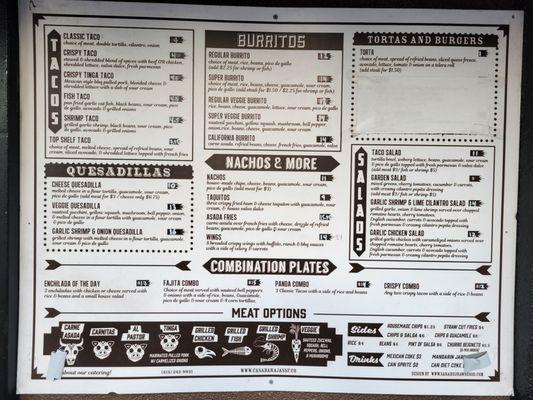 Menu outside