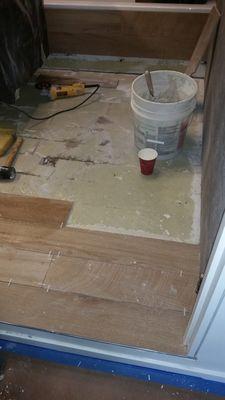 Bathroom tiling in progress