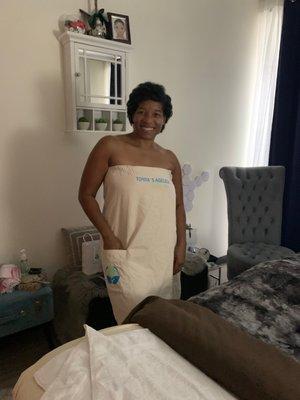 Tonya's Ageless Skin Spa robes are like pillows. THEN you get in the bed