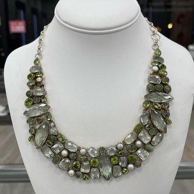 Multi stone necklace with Peridot, Pearls and Green Amethysts.