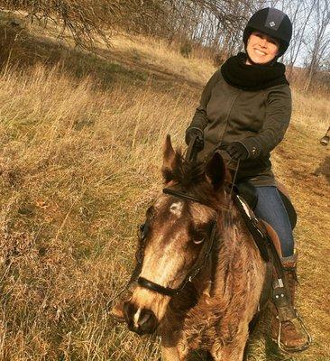 Here, I am pictured riding their little mare, Taylor, an amazing Tennessee Walker. We were riding in Shaker Village.